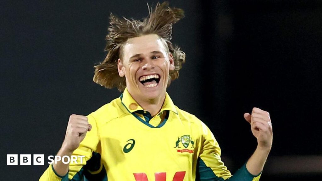 Australia's Cooper Connolly celebrates after taking his fifth wicket in the third ODI against South Africa