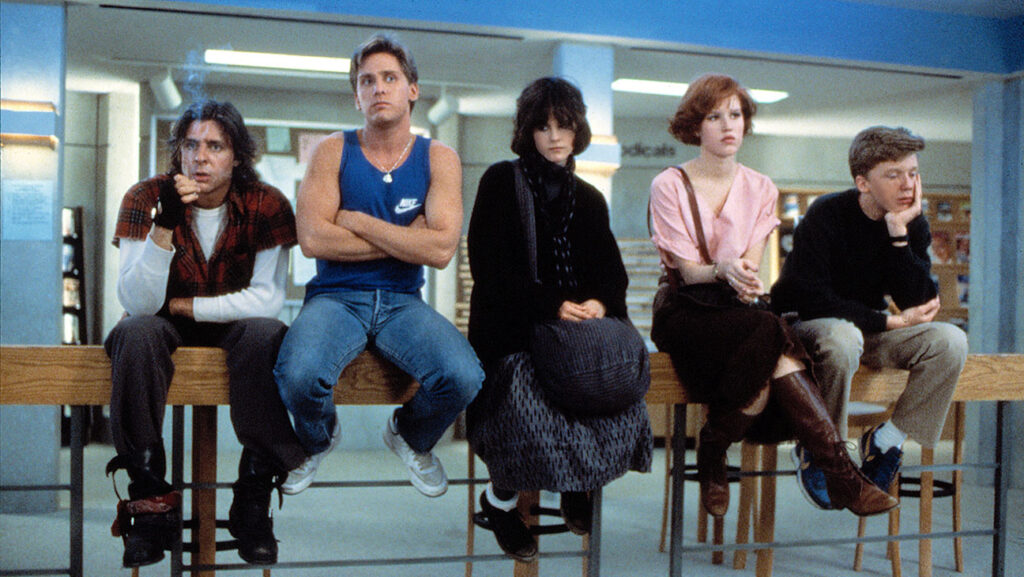 THE BREAKFAST CLUB, Judd Nelson, Emilio Estevez, Ally Sheedy, Molly Ringwald, Anthony Michael Hall