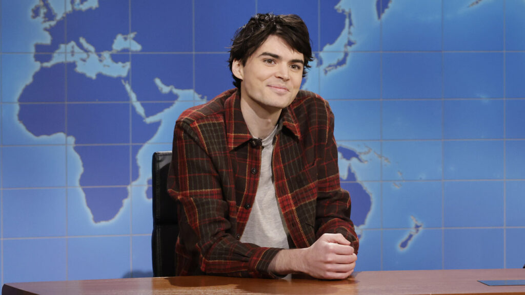 Saturday Night Live - Season 48 Michael Longfellow during Weekend Update on Saturday, December 3, 2022