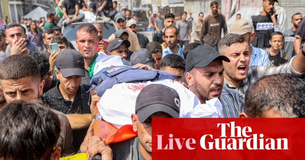 Mourners gather amid outrage over Israeli troops’ killing of journalists in Gaza – live updates | World news