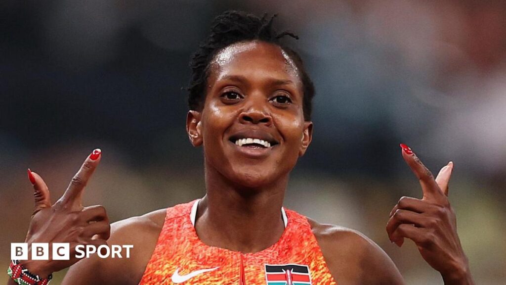 Faith Kipyegon celebrates winning her fourth world 1500m title